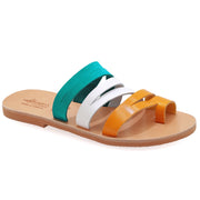 Greek Leather White Turquoise Must Slide on Toe Ring Sandals "Mykonos" - EMMANUELA handcrafted for you®