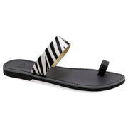 Greek Leather Pony Skin Slide on Toe Ring Sandals "Alonissos" - EMMANUELA handcrafted for you®
