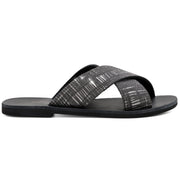 Greek Leather Black Slide Cross Strap Sandals "Knossos" - EMMANUELA handcrafted for you®