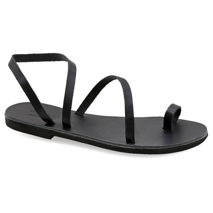 Greek Leather Black Slingback Toe Ring Sandals "Lesbos" - EMMANUELA handcrafted for you®