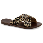 Greek Leather Leopard Slide on Cross Strap Sandals "Skopelos" - EMMANUELA handcrafted for you®