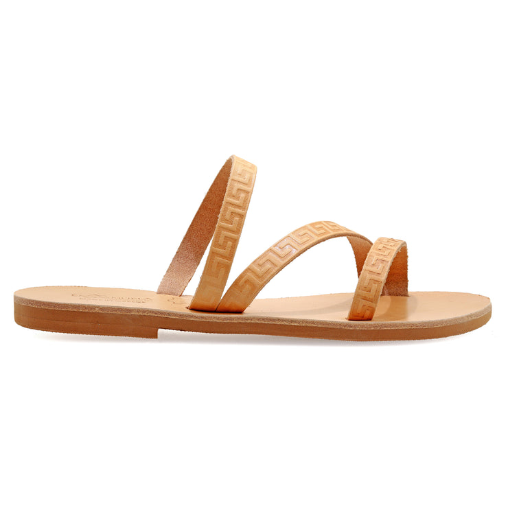 Greek Leather Beige Slide on Meander Sandals "Serifos" - EMMANUELA handcrafted for you®