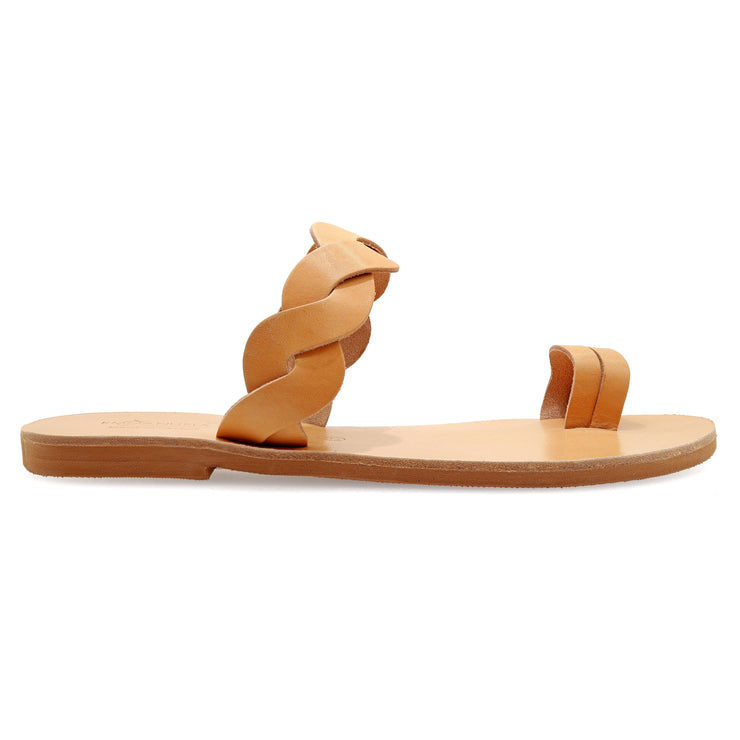 Greek Leather Beige Slide on Toe Ring Sandals "Samothrace" - EMMANUELA handcrafted for you®
