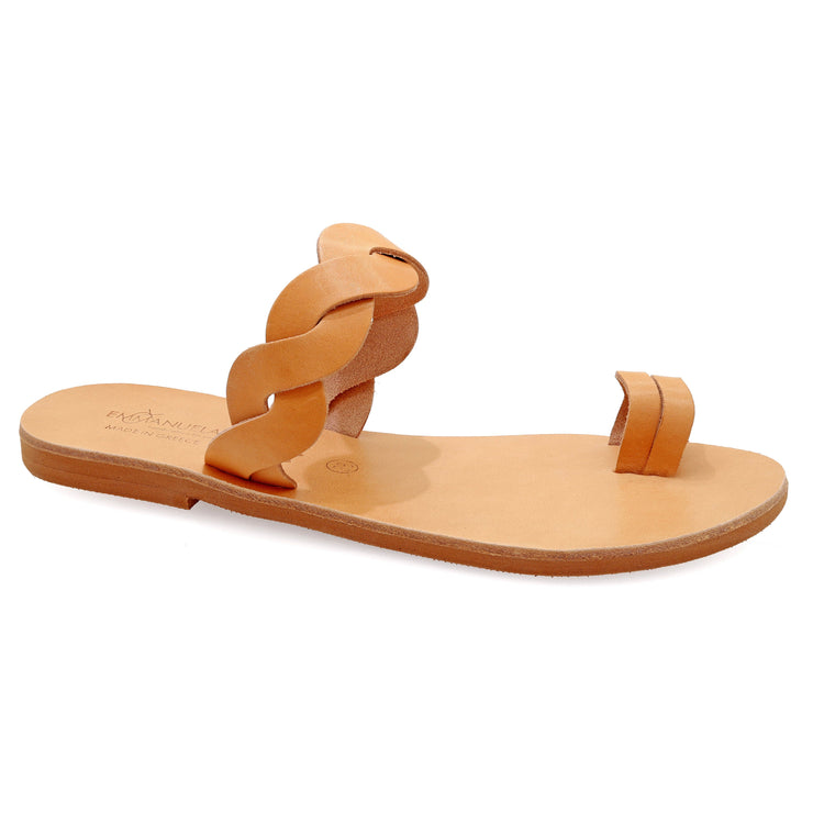 Greek Leather Beige Slide on Toe Ring Sandals "Samothrace" - EMMANUELA handcrafted for you®
