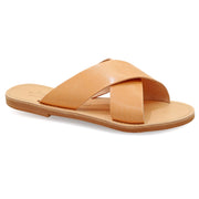 Greek Leather Beige Slide on Cross Strap Sandals "Skopelos" - EMMANUELA handcrafted for you®
