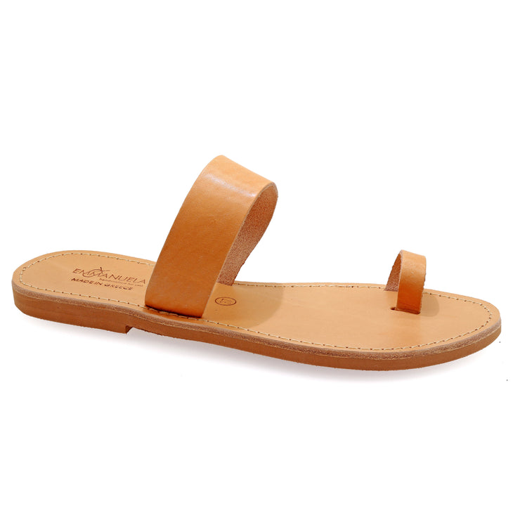 Greek Leather Beige Slide on Toe Ring Sandals "Alonissos" - EMMANUELA handcrafted for you®
