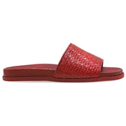 Greek Leather Red Slide on Straw Sandals with Arch Support "Dike" - EMMANUELA handcrafted for you®