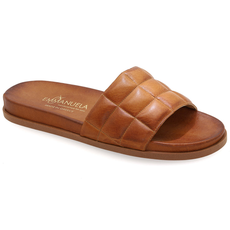Greek Leather Brown Soft Leather Slide on Sandals with Arch Support "Cyprus" - EMMANUELA handcrafted for you®