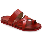Greek Leather Red Slide on Toe Ring Sandals with Arch Support "Iris" - EMMANUELA handcrafted for you®