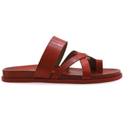 Greek Leather Red Slide on Toe Ring Sandals with Arch Support "Iris" - EMMANUELA handcrafted for you®