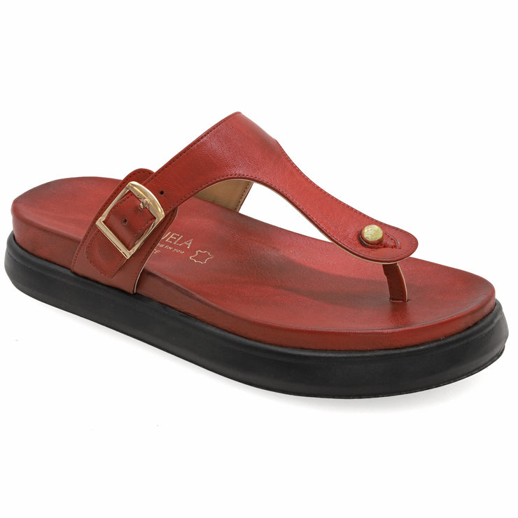 Greek Leather Red Platform Thong Sandals with Arch Support "Pistis" - EMMANUELA handcrafted for you®