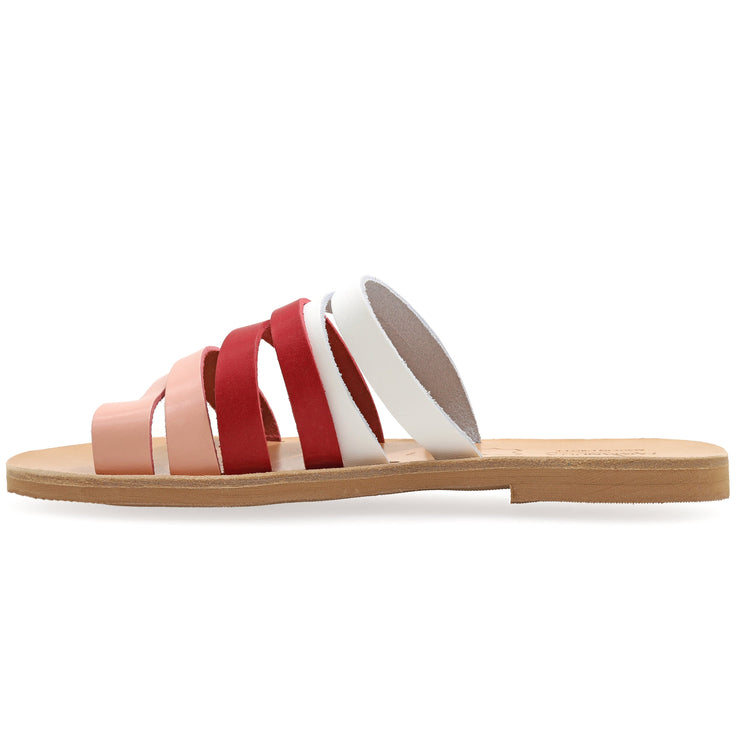 Greek Leather White Coral Pink Slide on Toe Ring Sandals "Mykonos" - EMMANUELA handcrafted for you®