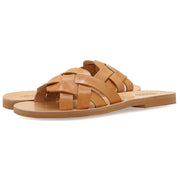 Greek Leather Beige Slide on Cross Strap Sandals "Tisiphone" - EMMANUELA handcrafted for you®