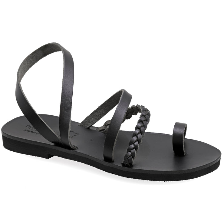Greek Leather Black Slingback Toe Ring Sandals "Lefkada" - EMMANUELA handcrafted for you®