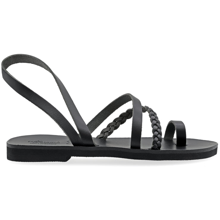 Greek Leather Black Slingback Toe Ring Sandals "Lefkada" - EMMANUELA handcrafted for you®