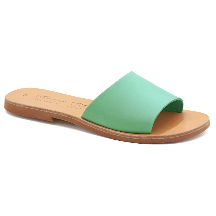 Greek Leather Mint Green Simple Slide on Sandals "Icaria" - EMMANUELA handcrafted for you®