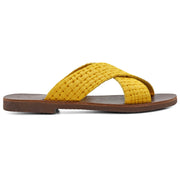 Greek Leather Yellow Suede Slide Cross Strap Sandals "Knossos" - EMMANUELA handcrafted for you®