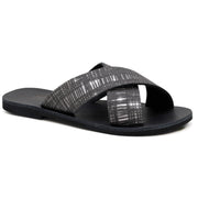 Greek Leather Black Slide Cross Strap Sandals "Knossos" - EMMANUELA handcrafted for you®