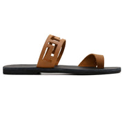 Greek Leather Brown Toe Ring Sandals with Meanders "Antiparos" - EMMANUELA handcrafted for you®