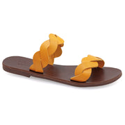 Greek Leather Mustard Slide on Braided Strap Sandals "Amorgos" - EMMANUELA handcrafted for you®
