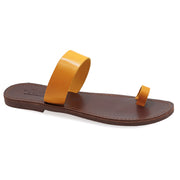 Greek Leather Mustard Slide on Toe Ring Sandals "Alonissos" - EMMANUELA handcrafted for you®