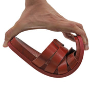 Greek Leather Red Slide on Sandals with Arch Support "Ianthe" - EMMANUELA handcrafted for you®