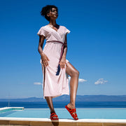 Greek Leather Red Slide on Sandals with Arch Support "Ianthe" - EMMANUELA handcrafted for you®