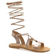 Greek Leather Rose gold Knee High Tie up Gladiator Sandals "Nyx" - EMMANUELA handcrafted for you®