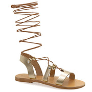 Greek Leather Gold Knee High Tie up Gladiator Sandals "Nyx" - EMMANUELA handcrafted for you®