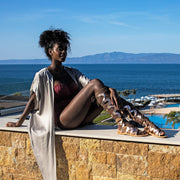 Greek Leather Rose gold Knee High Tie Up Gladiator Boot Sandals "Alethea" - EMMANUELA handcrafted for you®