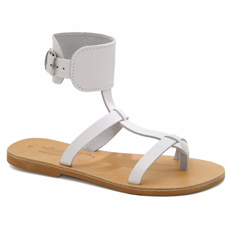 Greek Leather White Ankle Cuff Gladiator Sandals "Nemesis" - EMMANUELA handcrafted for you®