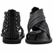 Greek Leather Black Ankle High Gladiator Sandals with zippers "Amalthea " - EMMANUELA handcrafted for you®