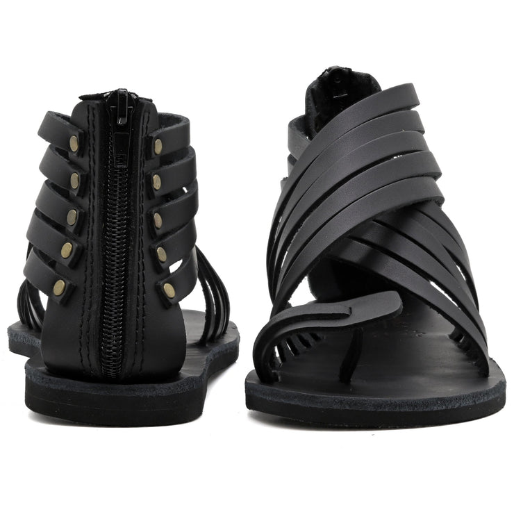 Greek Leather Brown Ankle High Gladiator Sandals with zippers "Amalthea" - EMMANUELA handcrafted for you®