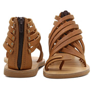 Greek Leather Brown Ankle High Gladiator Sandals with zippers "Amalthea" - EMMANUELA handcrafted for you®