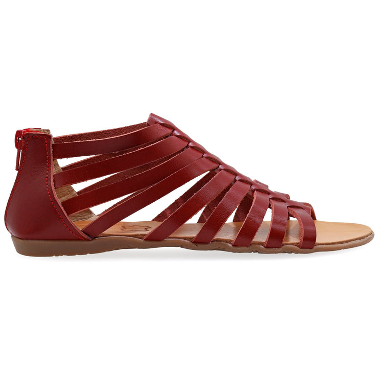 Greek Leather Red Ankle High Gladiator Sandals with zippers "Circe" - EMMANUELA handcrafted for you®