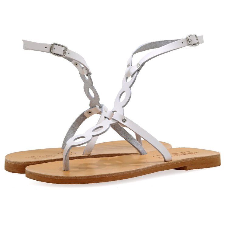 Greek Leather White Ankle Strap Gladiator Sandals "Anaxilea" - EMMANUELA handcrafted for you®