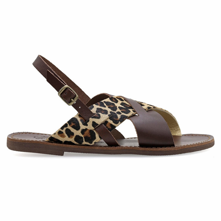 Greek Leather Leopard Ankle Strap Leopard Sandals "Alethea" - EMMANUELA handcrafted for you®