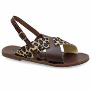 Greek Leather Leopard Ankle Strap Leopard Sandals "Alethea" - EMMANUELA handcrafted for you®