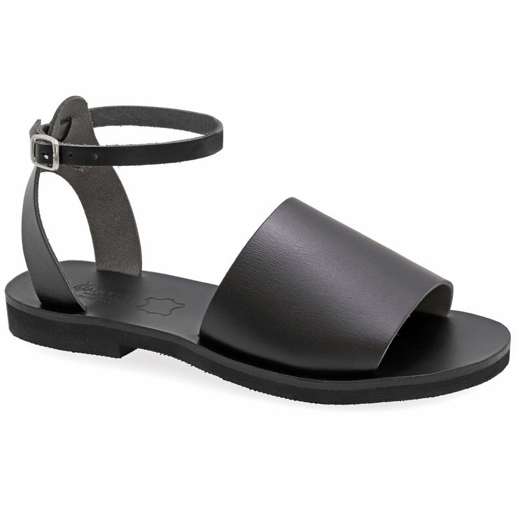 Greek Leather Black Ankle Strap Sandals "Arete" - EMMANUELA handcrafted for you®