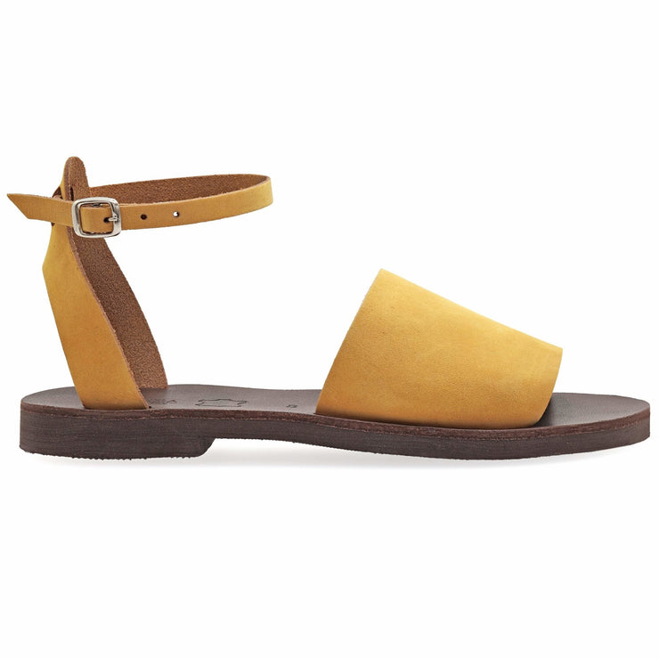 Greek Leather Mustard Ankle Strap Sandals "Arete" - EMMANUELA handcrafted for you®