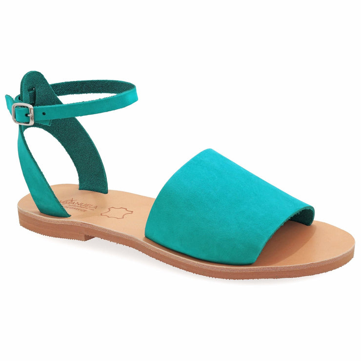 Greek Leather Turquoise Ankle Strap Sandals "Arete" - EMMANUELA handcrafted for you®