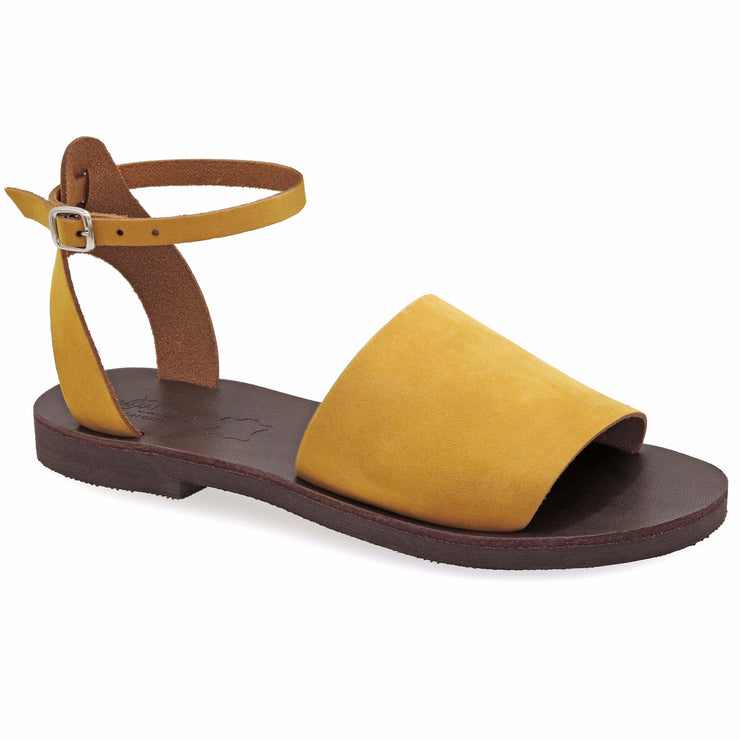 Greek Leather Mustard Ankle Strap Sandals "Arete" - EMMANUELA handcrafted for you®