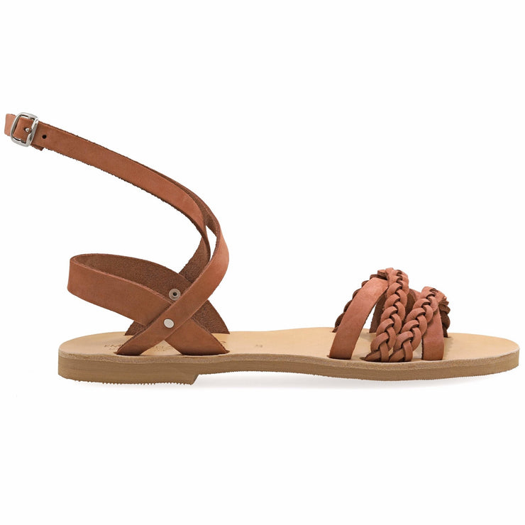 Greek Leather Brown - Red Ankle Strap Sandals "Hypatia" - EMMANUELA handcrafted for you®