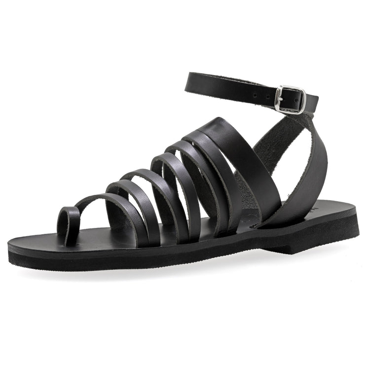 Greek Leather Beige Ankle Strap Toe Ring Sandals "Artemis" - EMMANUELA handcrafted for you®