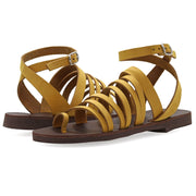Greek Leather Mustard Ankle Strap Toe Ring Sandals "Artemis" - EMMANUELA handcrafted for you®