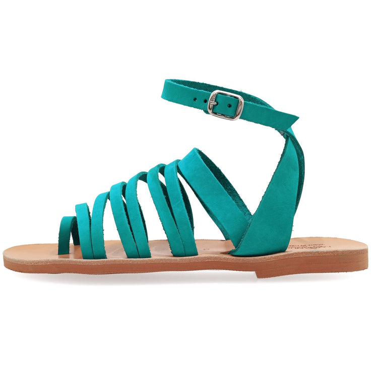 Greek Leather Turquoise Ankle Strap Toe Ring Sandals "Artemis" - EMMANUELA handcrafted for you®