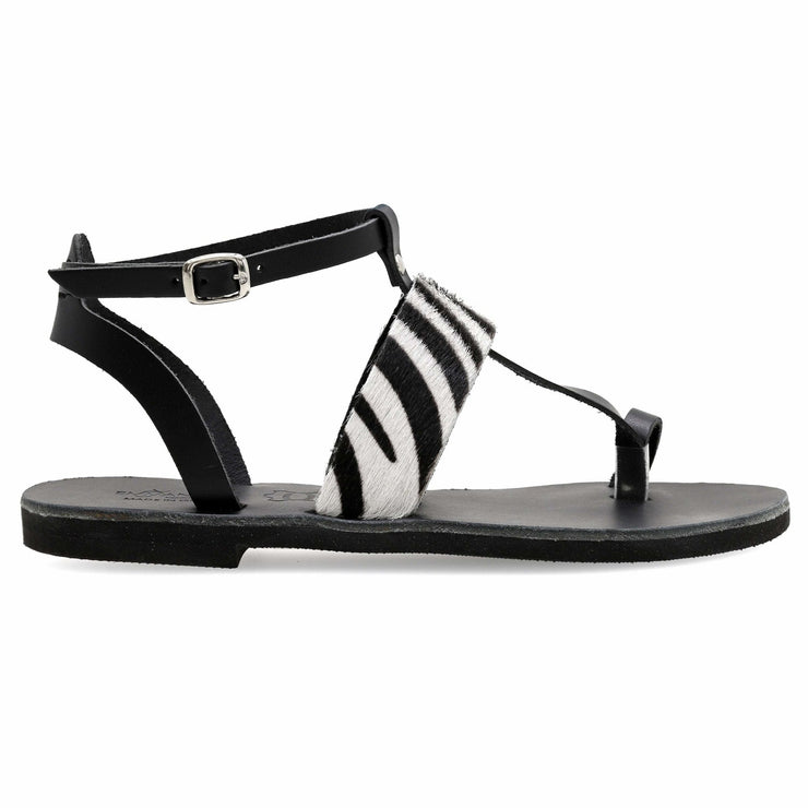 Greek Leather Pony Skin Ankle Strap Toe Ring Sandals "Selene" - EMMANUELA handcrafted for you®