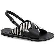 Greek Leather Pony Skin Ankle Strap Zebra Sandals "Alethea" - EMMANUELA handcrafted for you®