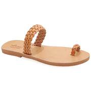 Greek Leather Beige Braided Toe Ring Sandals "Adrasteia" - EMMANUELA handcrafted for you®