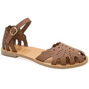 Greek Leather Brown Buckle Strap Caged Sandals "Olympias" - EMMANUELA handcrafted for you®